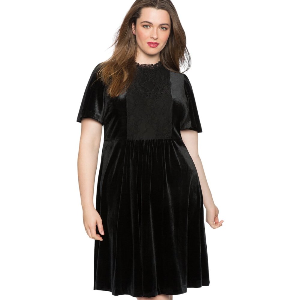 Eloquii Studio Velvet and Lace Flared Party Dress, Plus Size 18 - Picture 2 of 11